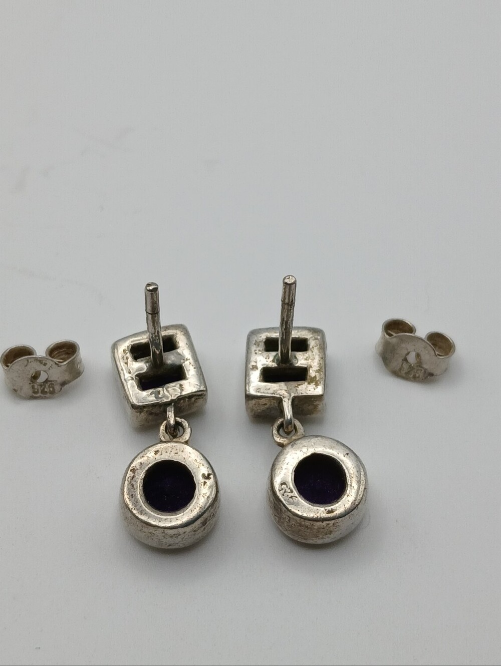 Vintage 90s Spanish Sterling Silver Ametyst Dangle Post Earrings